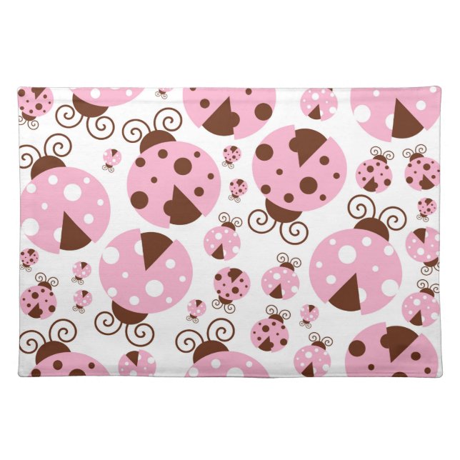 Pattern Of Ladybugs, Cute Ladybugs, Pink Ladybugs Cloth Placemat (Front)