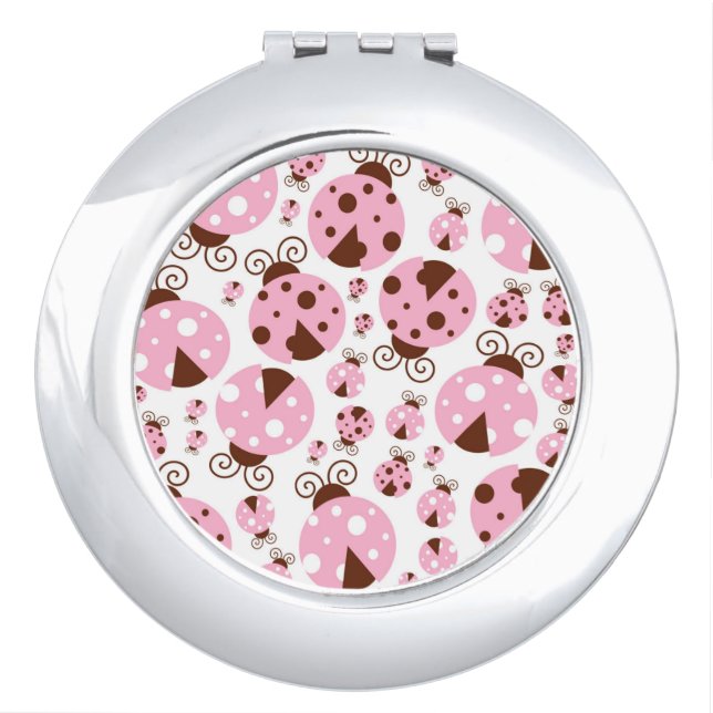 Pattern Of Ladybugs, Cute Ladybugs, Pink Ladybugs Compact Mirror (Front)