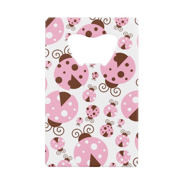 Pattern Of Ladybugs, Cute Ladybugs, Pink Ladybugs Credit Card Bottle Opener (Front)