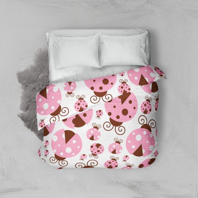Pattern Of Ladybugs, Cute Ladybugs, Pink Ladybugs Duvet Cover (Creator Uploaded)