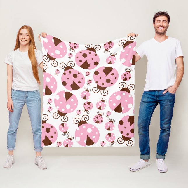Pattern Of Ladybugs, Cute Ladybugs, Pink Ladybugs Fleece Blanket (In Situ)
