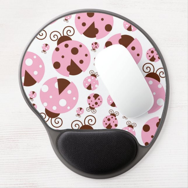 Pattern Of Ladybugs, Cute Ladybugs, Pink Ladybugs Gel Mouse Pad (Left Side)