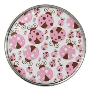 Pattern Of Ladybugs, Cute Ladybugs, Pink Ladybugs Golf Ball Marker