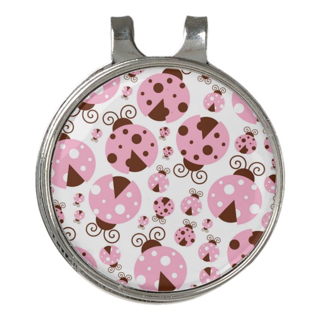 Pattern Of Ladybugs, Cute Ladybugs, Pink Ladybugs Golf Hat Clip (Front)