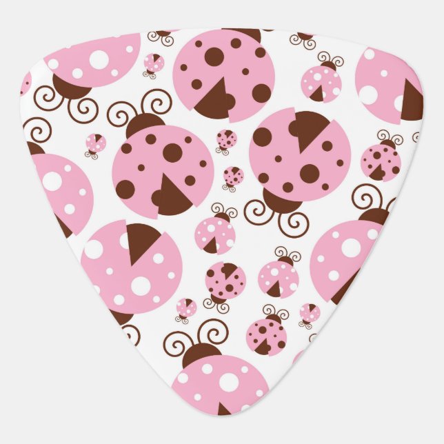 Pattern Of Ladybugs, Cute Ladybugs, Pink Ladybugs Guitar Pick (Front)