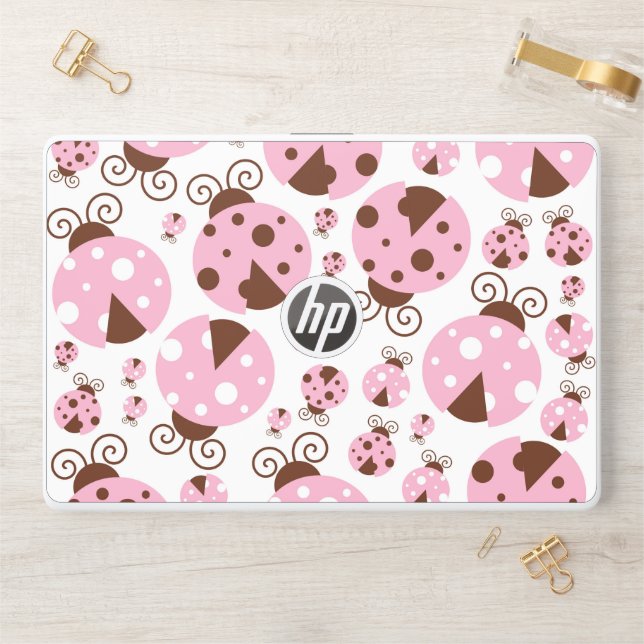 Pattern Of Ladybugs, Cute Ladybugs, Pink Ladybugs HP Laptop Skin (Desk)