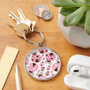 Pattern Of Ladybugs, Cute Ladybugs, Pink Ladybugs Keychain