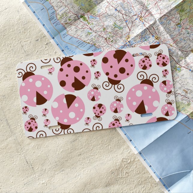Pattern Of Ladybugs, Cute Ladybugs, Pink Ladybugs License Plate (In Situ)