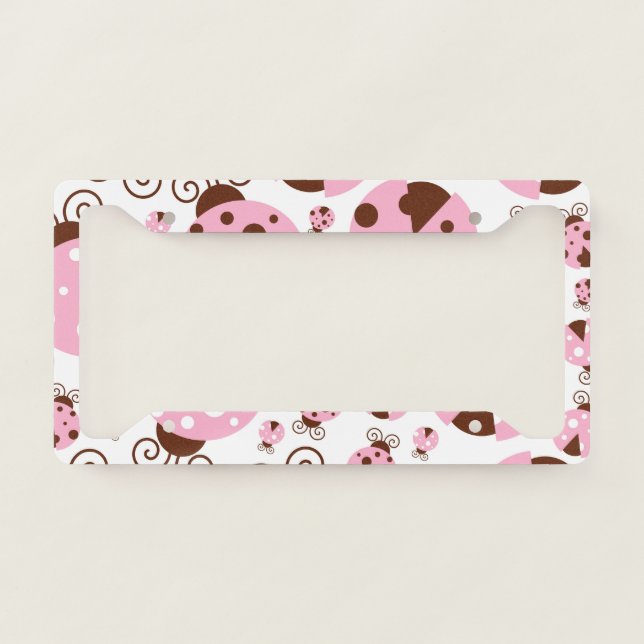Pattern Of Ladybugs, Cute Ladybugs, Pink Ladybugs License Plate Frame (Front)