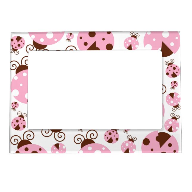 Pattern Of Ladybugs, Cute Ladybugs, Pink Ladybugs Magnetic Frame (Front)