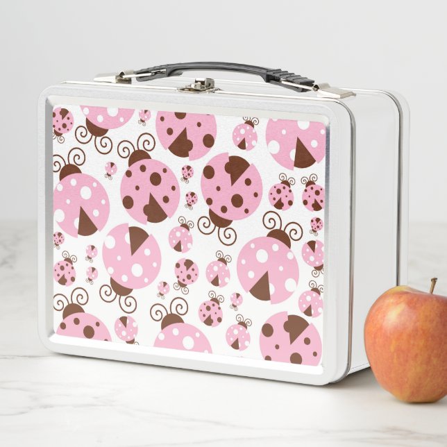 Pattern Of Ladybugs, Cute Ladybugs, Pink Ladybugs Metal Lunch Box (In Situ)