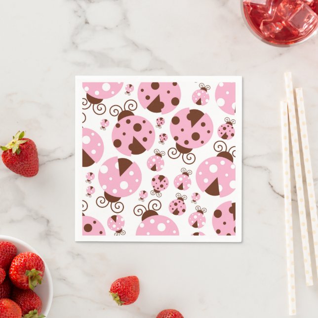 Pattern Of Ladybugs, Cute Ladybugs, Pink Ladybugs Napkins (Insitu)