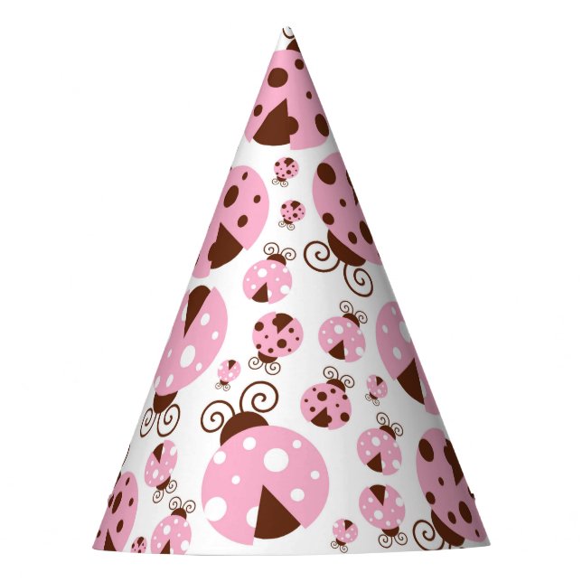 Pattern Of Ladybugs, Cute Ladybugs, Pink Ladybugs Party Hat (Front)