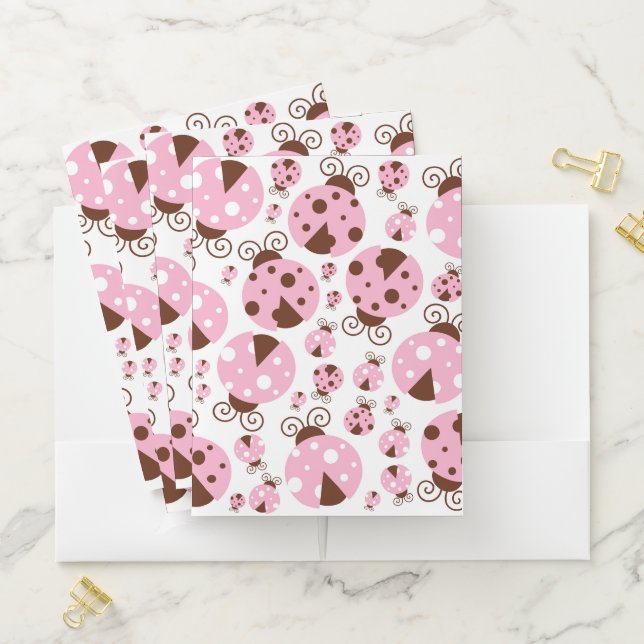Pattern Of Ladybugs, Cute Ladybugs, Pink Ladybugs Pocket Folder (In Situ)