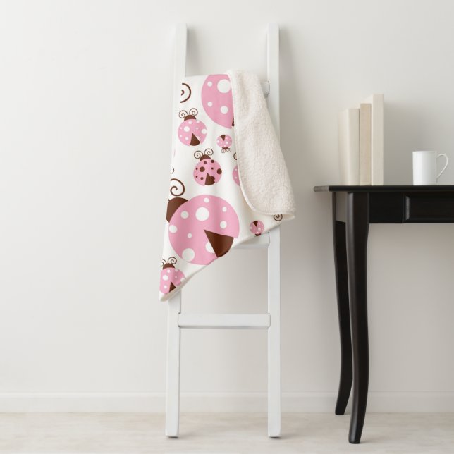 Pattern Of Ladybugs, Cute Ladybugs, Pink Ladybugs Sherpa Blanket (In Situ)