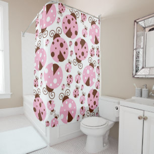 Pattern Of Ladybugs, Cute Ladybugs, Pink Ladybugs Shower Curtain