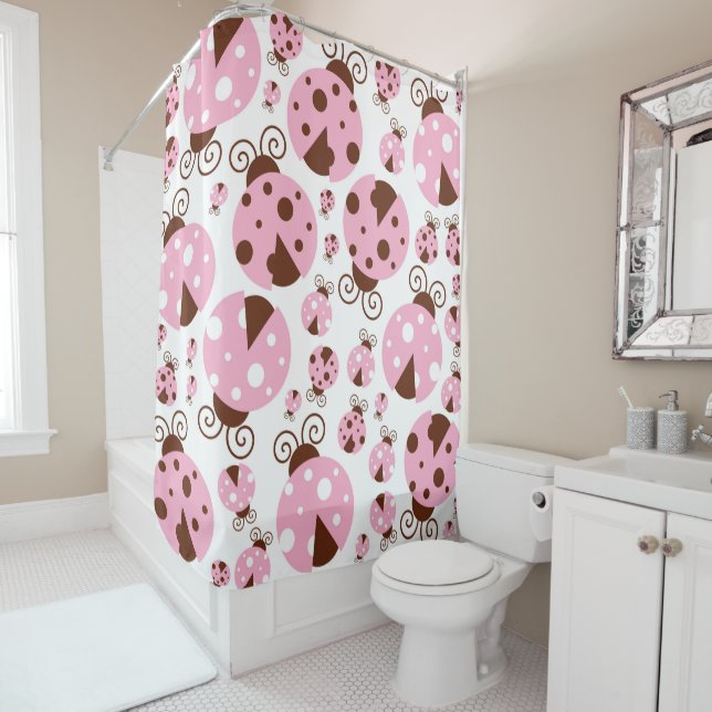 Pattern Of Ladybugs, Cute Ladybugs, Pink Ladybugs Shower Curtain (In Situ)