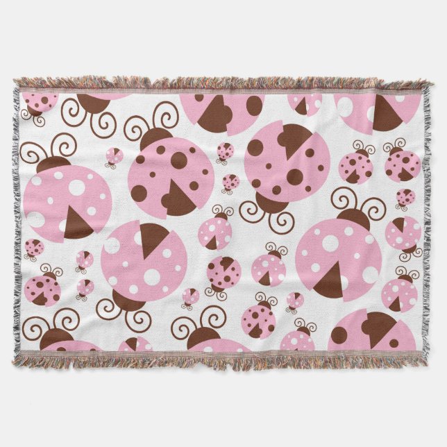 Pattern Of Ladybugs, Cute Ladybugs, Pink Ladybugs Throw Blanket (Front)