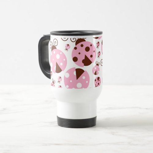 Pattern Of Ladybugs Cute Ladybugs Pink Ladybugs Travel Mug