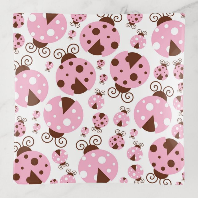 Pattern Of Ladybugs, Cute Ladybugs, Pink Ladybugs Trinket Tray (Front)