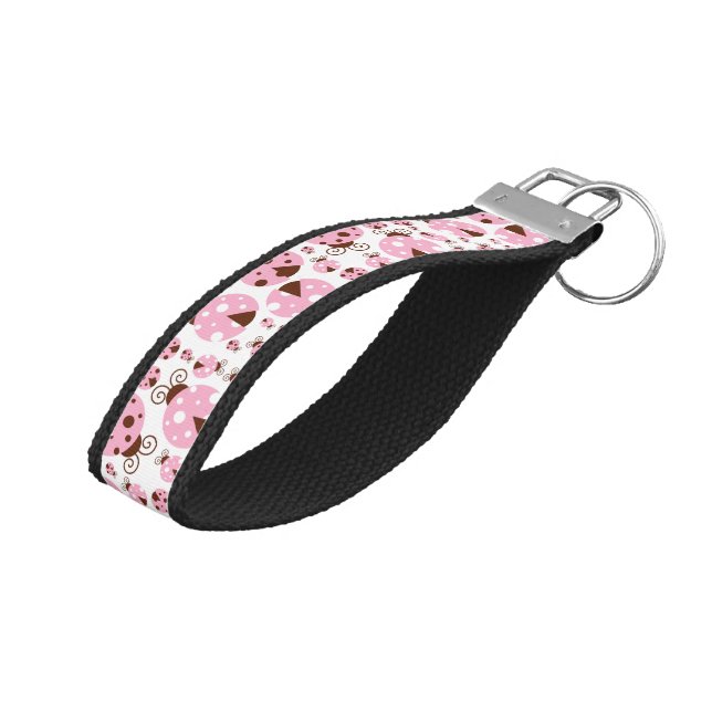 Pattern Of Ladybugs, Cute Ladybugs, Pink Ladybugs Wrist Keychain (Angled Up)