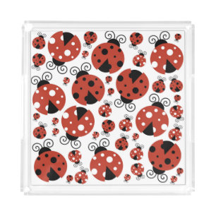 Pattern Of Ladybugs, Cute Ladybugs, Red Ladybugs Acrylic Tray