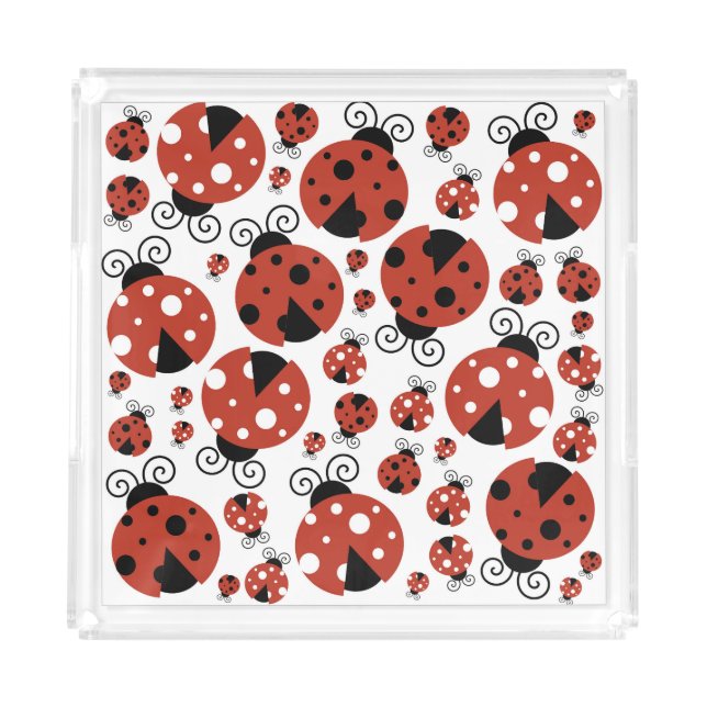 Pattern Of Ladybugs, Cute Ladybugs, Red Ladybugs Acrylic Tray (Front)