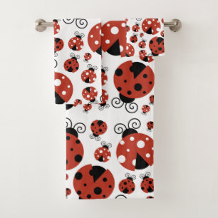 Pattern Of Ladybugs, Cute Ladybugs, Red Ladybugs Bath Towel Set