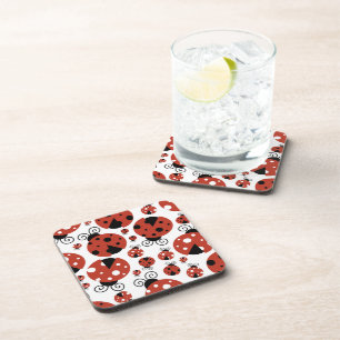 Pattern Of Ladybugs, Cute Ladybugs, Red Ladybugs Beverage Coaster