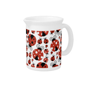 Pattern Of Ladybugs, Cute Ladybugs, Red Ladybugs Beverage Pitcher
