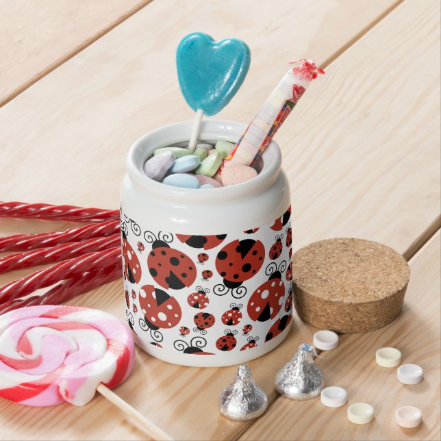 Pattern Of Ladybugs, Cute Ladybugs, Red Ladybugs Candy Jar (In Situ)
