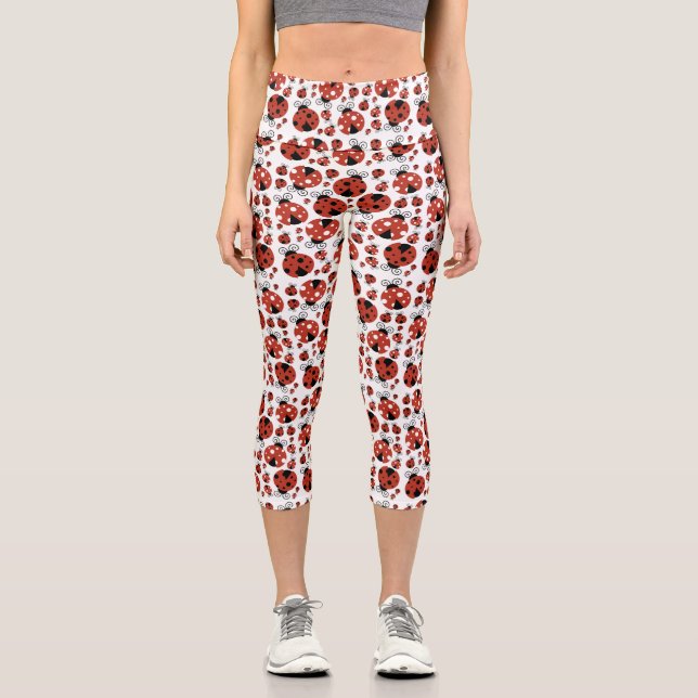 Pattern Of Ladybugs, Cute Ladybugs, Red Ladybugs Capri Leggings (Front)