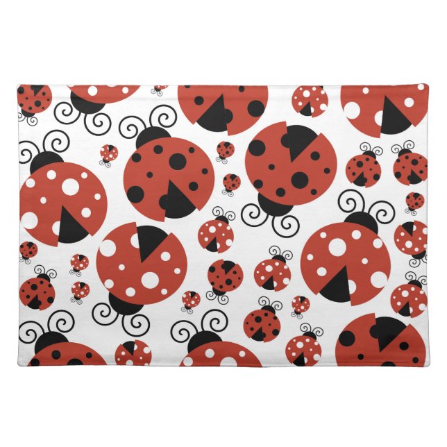 Pattern Of Ladybugs, Cute Ladybugs, Red Ladybugs Cloth Placemat (Front)