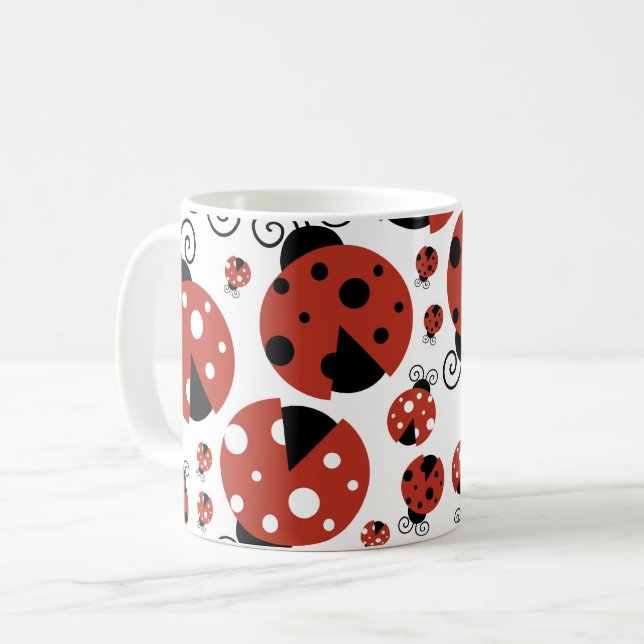 Pattern Of Ladybugs, Cute Ladybugs, Red Ladybugs Coffee Mug (Front Left)