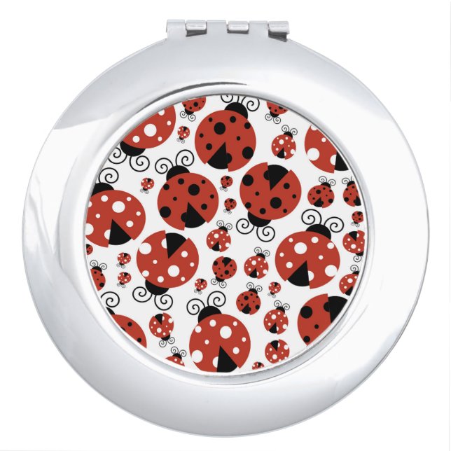 Pattern Of Ladybugs, Cute Ladybugs, Red Ladybugs Compact Mirror (Front)