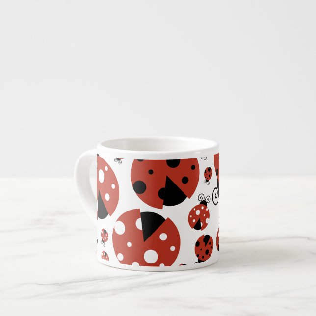 Pattern Of Ladybugs, Cute Ladybugs, Red Ladybugs Espresso Cup (Front Left)