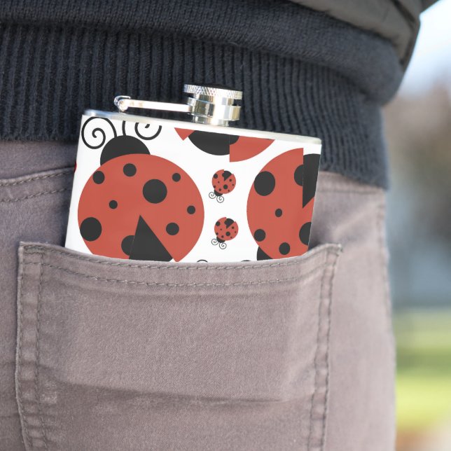 Pattern Of Ladybugs, Cute Ladybugs, Red Ladybugs Flask (In Situ)