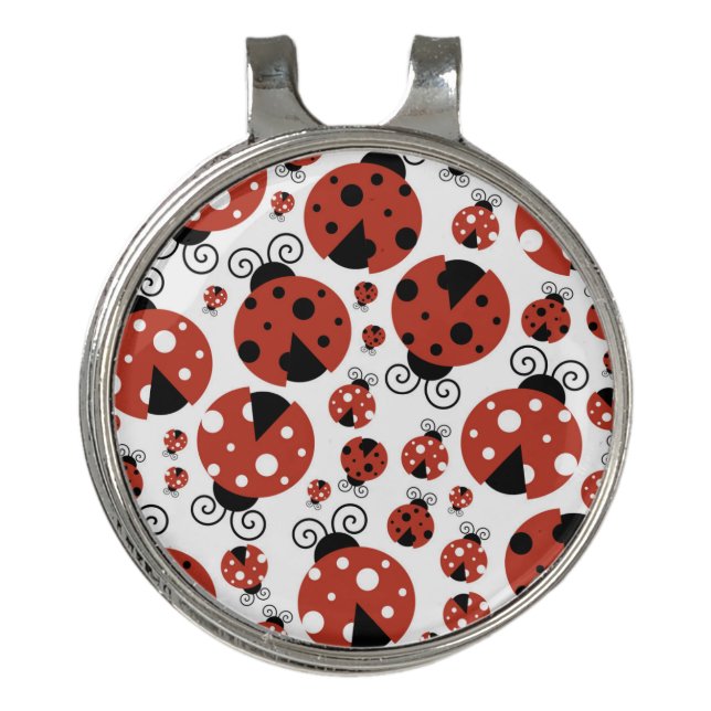 Pattern Of Ladybugs, Cute Ladybugs, Red Ladybugs Golf Hat Clip (Front)