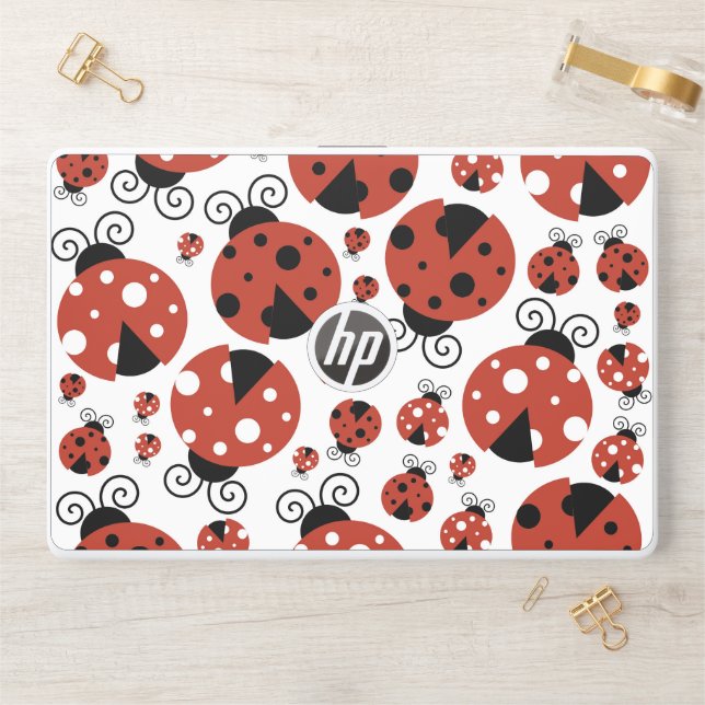 Pattern Of Ladybugs, Cute Ladybugs, Red Ladybugs HP Laptop Skin (Desk)