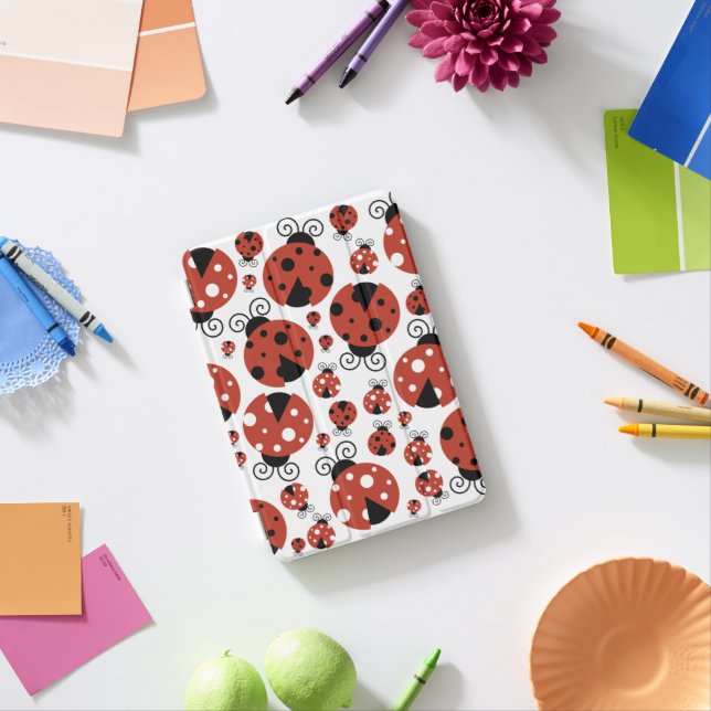 Pattern Of Ladybugs, Cute Ladybugs, Red Ladybugs iPad Mini Cover (In Situ)