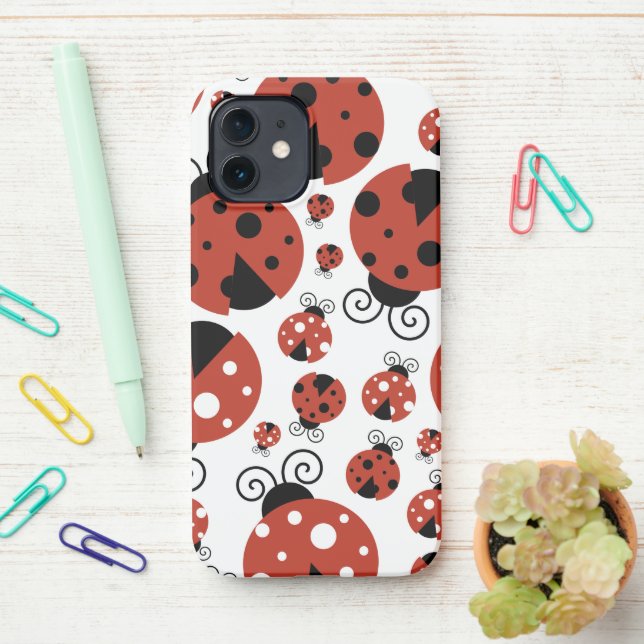 Pattern Of Ladybugs, Cute Ladybugs, Red Ladybugs iPhone Case (On Desk)