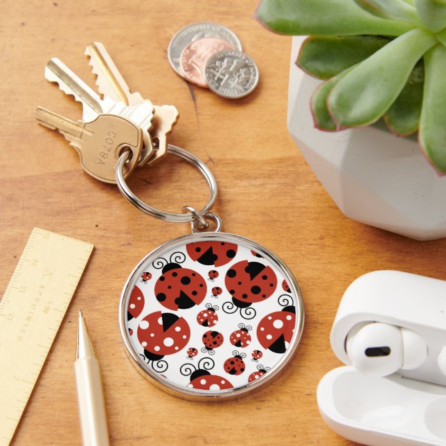 Pattern Of Ladybugs, Cute Ladybugs, Red Ladybugs Keychain (Desk)