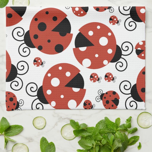 Pattern Of Ladybugs, Cute Ladybugs, Red Ladybugs Kitchen Towel (Folded)