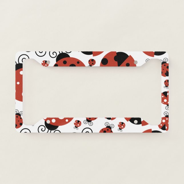 Pattern Of Ladybugs, Cute Ladybugs, Red Ladybugs License Plate Frame (Front)