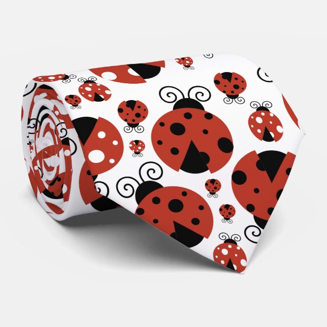 Pattern Of Ladybugs, Cute Ladybugs, Red Ladybugs Neck Tie (Rolled)