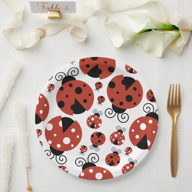 Pattern Of Ladybugs, Cute Ladybugs, Red Ladybugs Paper Plates (Wedding)