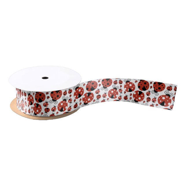 Pattern Of Ladybugs, Cute Ladybugs, Red Ladybugs Satin Ribbon (Spool)