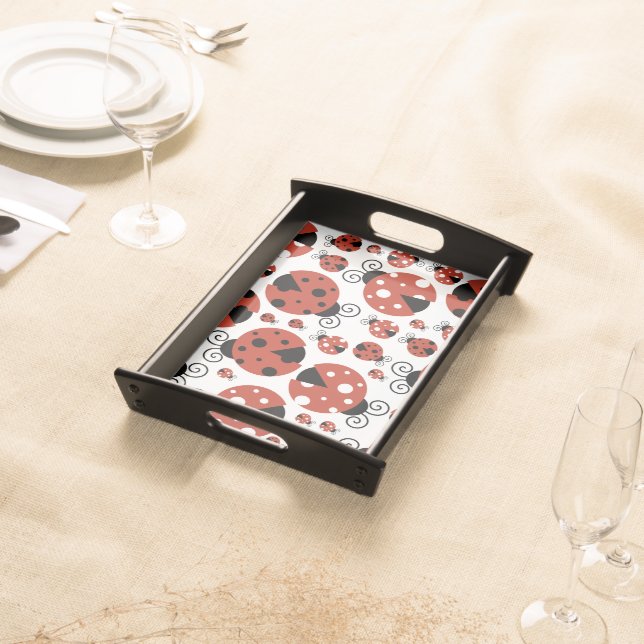 Pattern Of Ladybugs, Cute Ladybugs, Red Ladybugs Serving Tray (Front)