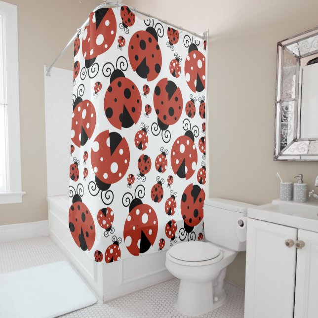 Pattern Of Ladybugs, Cute Ladybugs, Red Ladybugs Shower Curtain (In Situ)