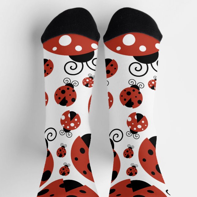 Pattern Of Ladybugs, Cute Ladybugs, Red Ladybugs Socks (Top)